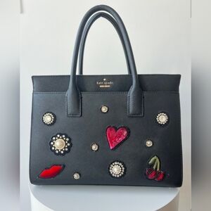 Kate Spade Black Satchel with Red and White Embellishments